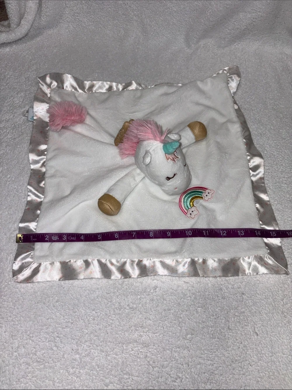 Douglas baby rainbow Unicorn Snuggle Lovey Blanket - White & Pink Plush Comfort